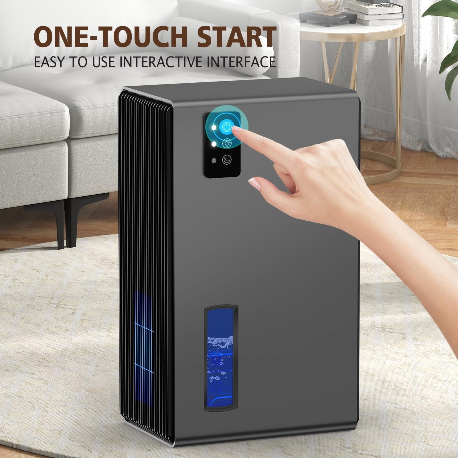 Dehumidifier for Home, 95 OZ Water Tank, (1000 sq.ft) Dehumidifiers for Bathroom Bedroom Basement with Auto Shut Off,7 Colors LED Light (Gray)