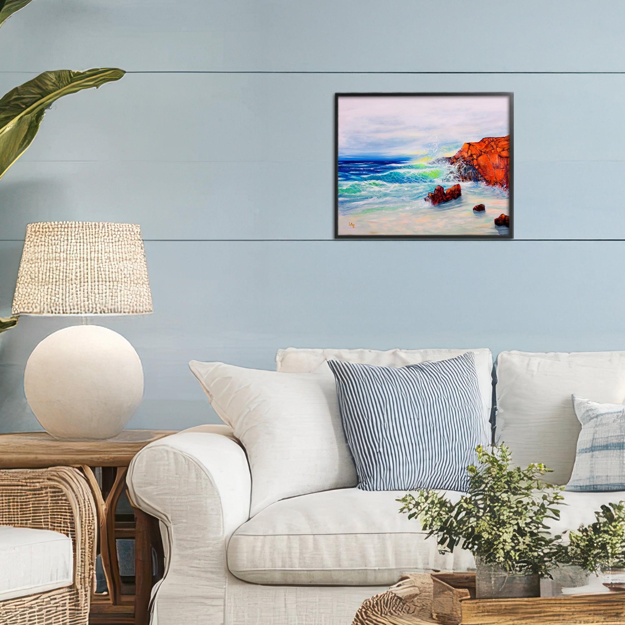 Stupell Industries Deep Blue Rocky Beach Black Framed Giclee Art, design by Lee Ann Zirbes