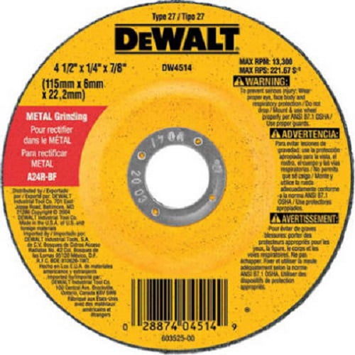 DeWalt DW4514 4.5 x .25 inch Fast Metal Cutting Grinding Wheel - Quantity of 25, Size: 4-1/2 x 1/4 x 7/8