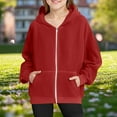 thumbnail image 2 of HomeDM Boys Girls Full Zip Hoodie Sweatshirts - Long Sleeve Hooded Sweatshirts with Pockets Fall Winter Jacket Coat for Unisex Kids - Red/6-7 Years, 2 of 7