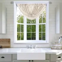 Rs8 1-Piece Ivory Waterfall Blackout Rod Pocket Window Valance With Decorative Trim 48"Wx 38"L