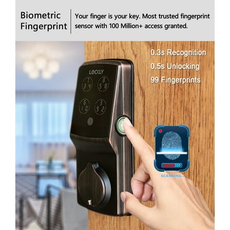 Lockly - Secure Plus Smart Lock Replacement Deadbolt with 3D Biometric Fingerprint/App/Physical Key - Venetian Bronze