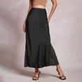 thumbnail image 2 of Ashirexll Long Skirts for Women High Waist Satin Midi Skirt Lace A-Line Flowy Casual Skirt Solid Color Loose Fashion, 2 of 7