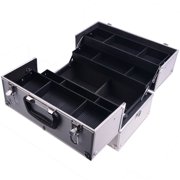 SHANY Essential Pro Makeup Train Case Cosmetic Box Portable Makeup Case Cosmetics Beauty Organizer Jewelry storage with Locks , Multi Compartments Makeup Box and Shoulder Strap - Silver
