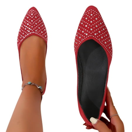 

WQJNWEQ Sandals Women Fashion Versatile Casual Single Shoes Flat Bottom Pointed Hinestone Solid Color Shallow Mouth Slip on Casual Shoes