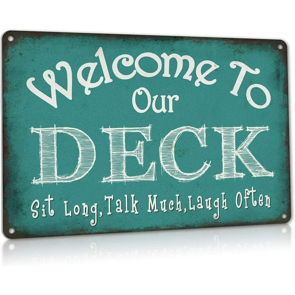Welcome to Our Deck Sign Backyard Accessories Decor Outdoor, Vintage Metal Tin Signs Farmhouse Home Wall Decorations 8x12 Inches