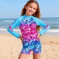 thumbnail image 2 of ZXLBBD Girl Swimsuits Long Sleeved Half Zipper Scale Pattern Sun Protection Rash Guard Bathing Suit for Hot Casual Beah Swimming, 2 of 5