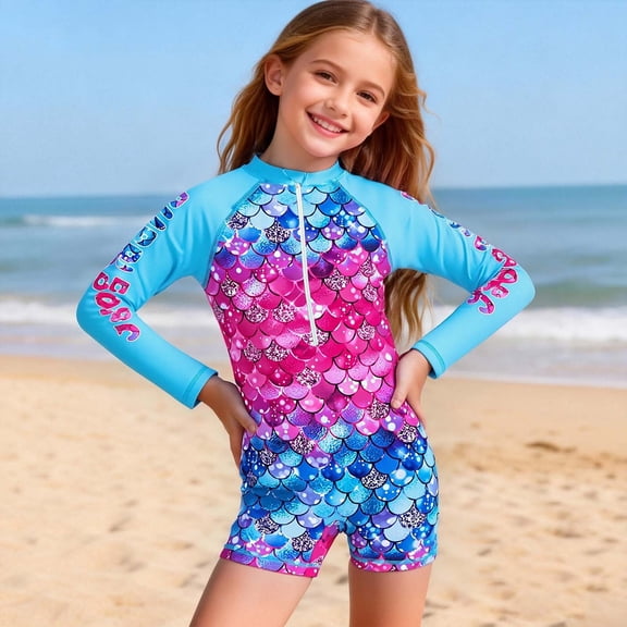 Swimsuit for Girls Regular Fit Striped Soft & Breathable Rash Guard Adjustable Straps Bathing Suit Pool Beach Swimwear 9-16y
