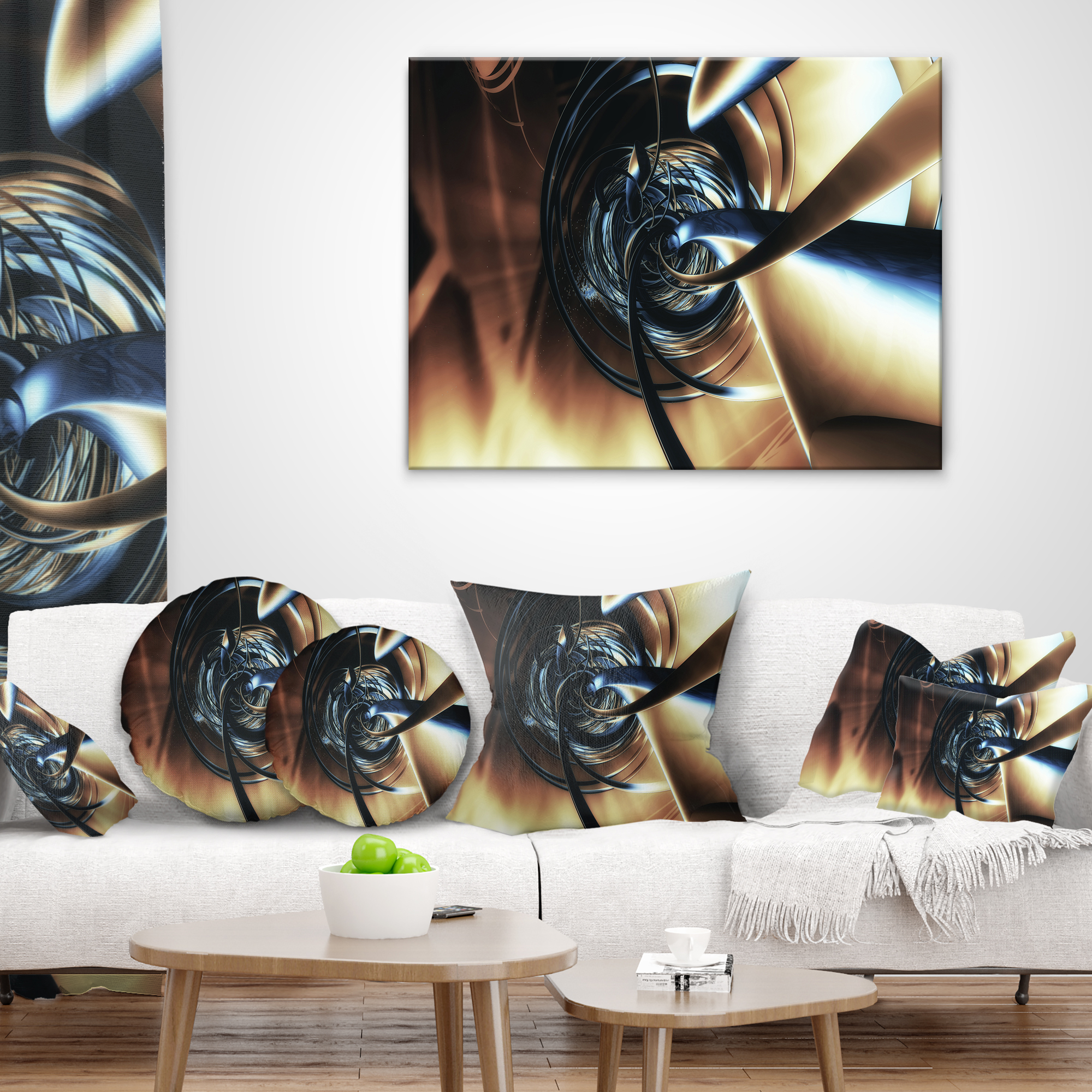 Designart Fractal 3D Tangled Center - Contemporary Throw Pillow - 12x20