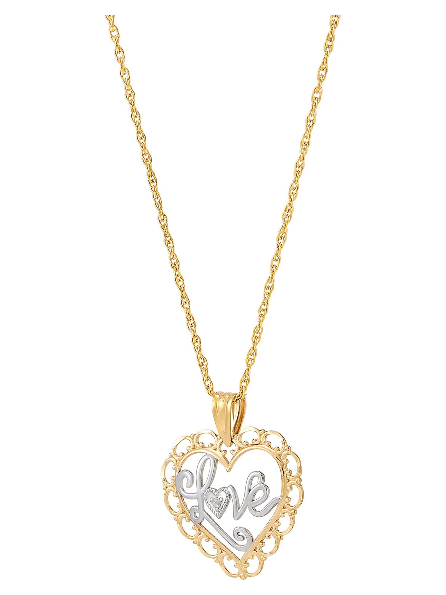 Brilliance Fine Jewelry 10K Yellow Gold with Rhodium Love Hearts Pendant,18"