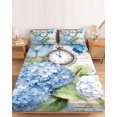 thumbnail image 2 of Full Size Fitted Sheet Set - Blue Hydrangea Floral 3 Piece Bedding Sets 16" Deep Pocket Fitted Sheet with 2 Pillowcases Spring Retro Butterfly Botanical Brushed Microfiber Hotel Luxury Bed Sheets, 2 of 9