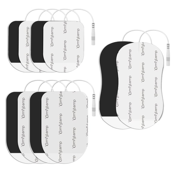 Comfytemp TENS Unit Replacement Electrode Pads, 10pcs Set (4S 4M 2L), Reusable Self-Adhesive 2mm Pin Connector, Non-Irritating