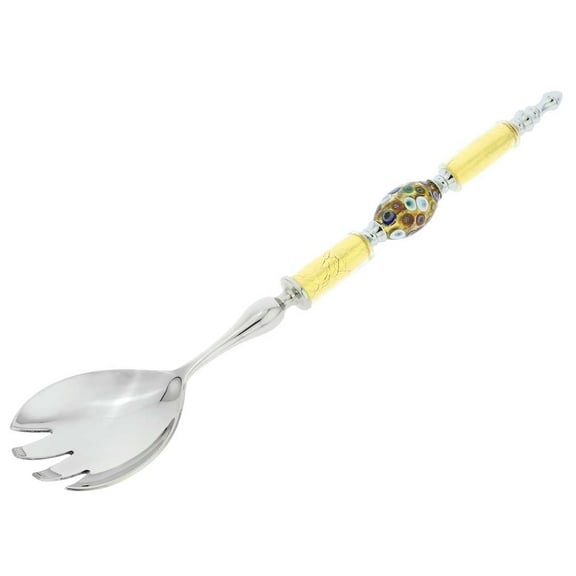 GlassOfVenice Italian Murano Glass Salad Fork - Gold Millefiori Olive