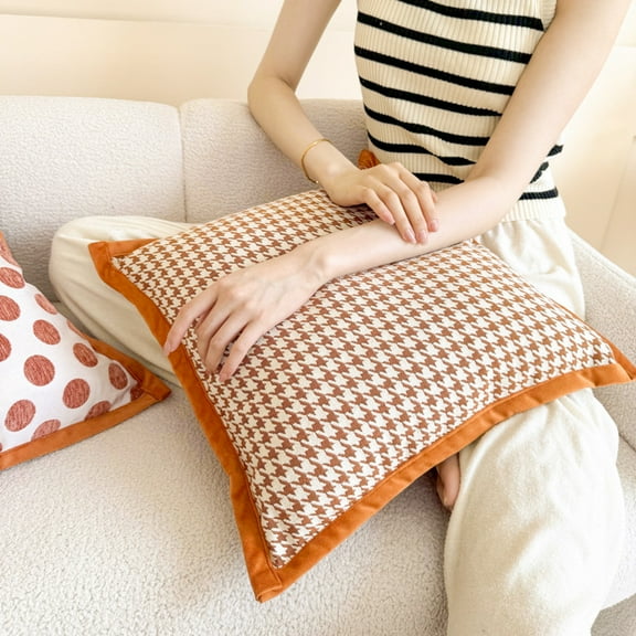 18 Inches Simple Modern Throw Pillow，Nordic Style Cushion Decorative Pillow for Couch,Sofa,Bedroom，Orange，Style 1