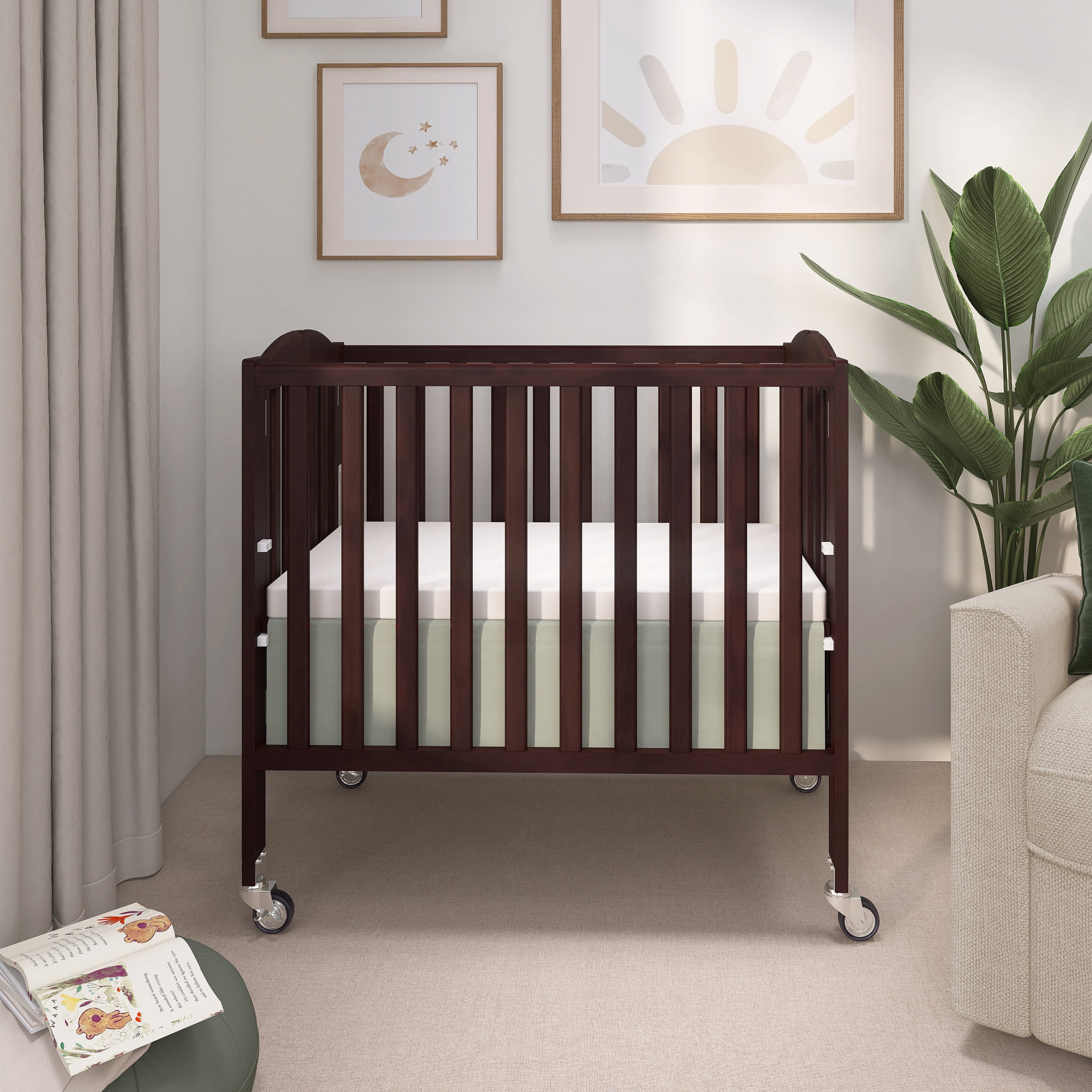 Dream On Me Birch 3-in-1 Folding Portable Mini Crib, Espresso