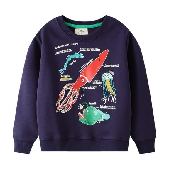 WOYY Toddler Boys Glow-In-The-Dark Sweatshirt Dinosaur Long Sleeve Pullover, Sizes 1-2T