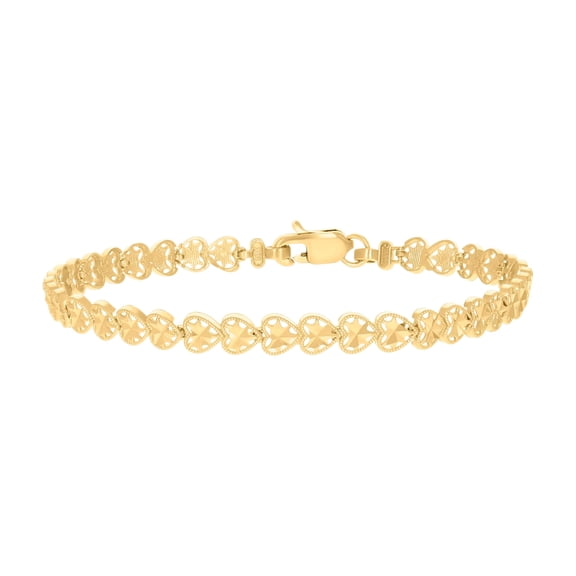10K Yellow Gold Womens Heart Link Bracelet 7 Inches