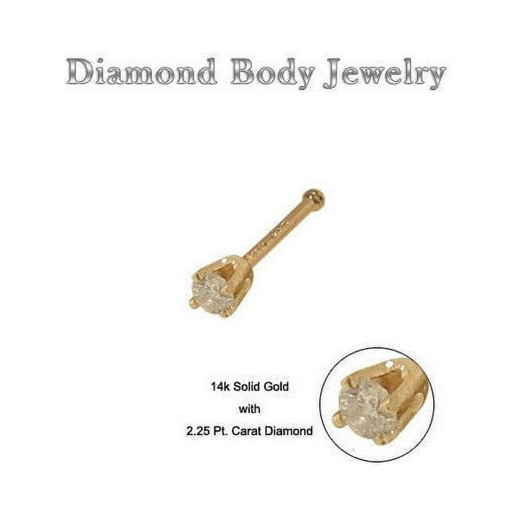 14K Solid Gold Nose Bone with Diamond Stud 20G 8MM