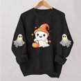 thumbnail image 4 of Mifsaly Womens Funny Novelty Halloween Ghost Graphic Pullover Sweatshirt Casual Long Sleeve Crewneck Fleece Tops Cozy Autumn for Everyday Outfits Black,M, 4 of 5