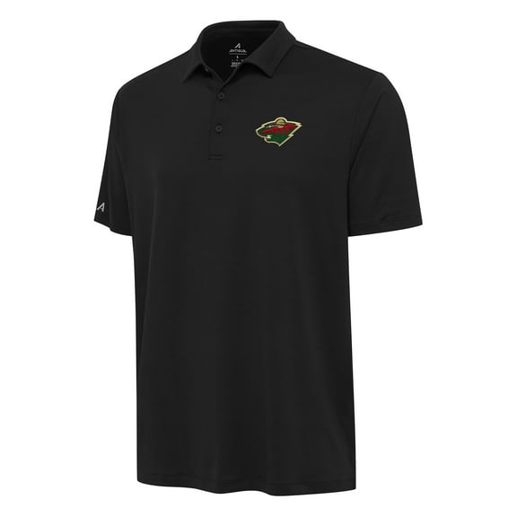 Men's Antigua Black Minnesota Wild Reprocess Polo