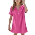 thumbnail image 3 of Milgrthf Robe Midi d'Été pour Fille à Manches Courtes Henley à Col en V avec Boutons Robe T-Shirt Été 2025 6-15 Ans Rose Vif, 3 of 6