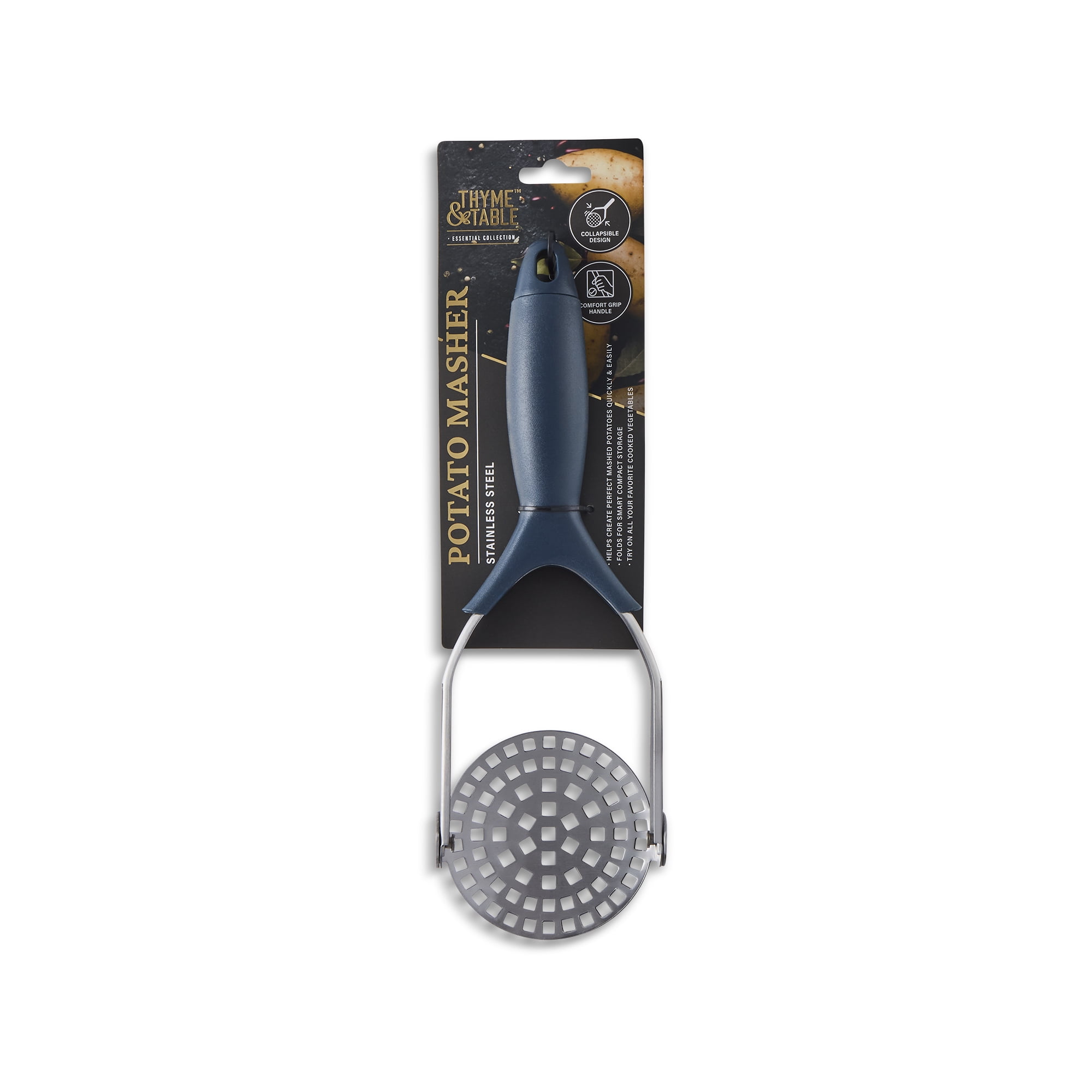 Thyme & Table Stainless Steel Potato Masher Blue with Comfort Grip