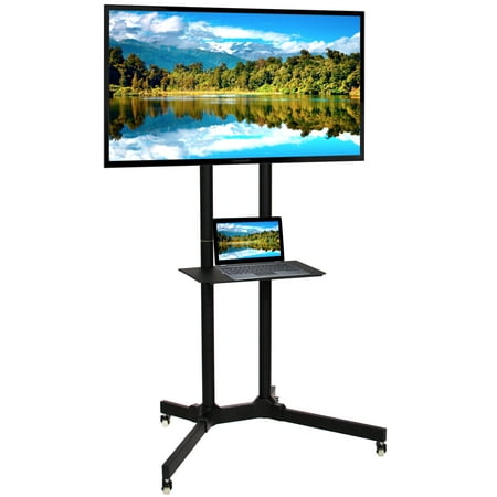Best Choice Products Home Entertainment Flat Panel Steel Mobile TV Media Stand Cart for 32-65in Screens with Tilt Mechanism, Lockable Wheels and Front Shelf, (Best Height To Hang Tv)