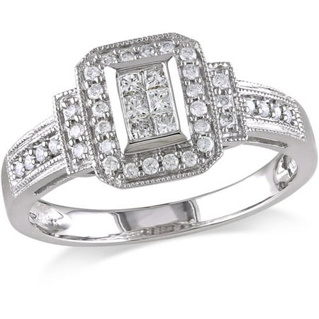 Miabella 1/3 Carat T.W. Princess and Round-Cut Diamond Engagement Ring in 14kt White Gold