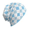 thumbnail image 6 of Xecao Blue and White Squares Print Beanie Knitted Hat for Men Women, Winter Fashion Knit Cuffed Caps Unisex, 6 of 7