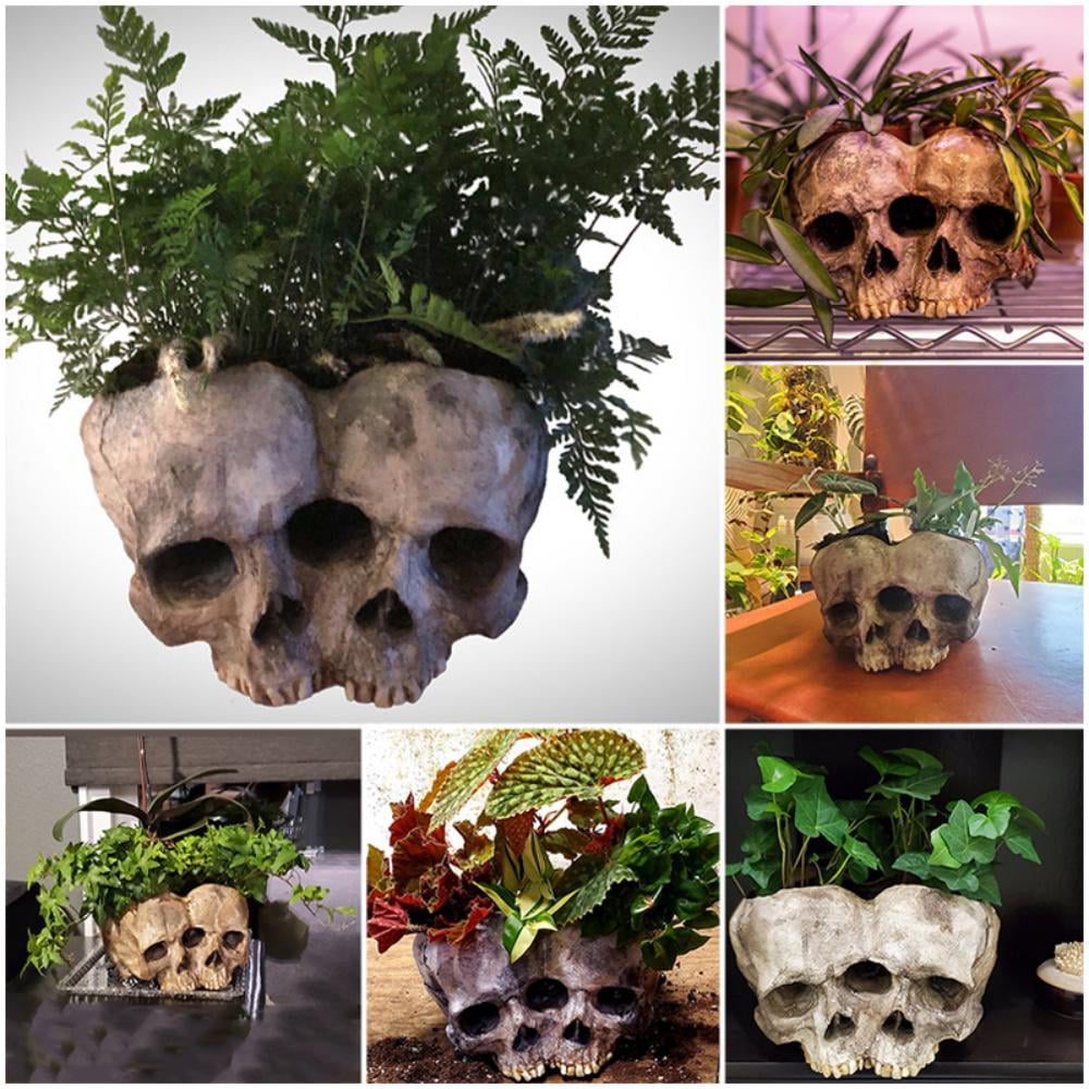 Halloween Skull Planter Flower Pot, Halloween Decor Modern Skull Flower Pot,  Scary Skull Planter Pot for Indoor Living Room Outdoor Garden, Creative  Collectible for Home Decoration (Double Head) 
