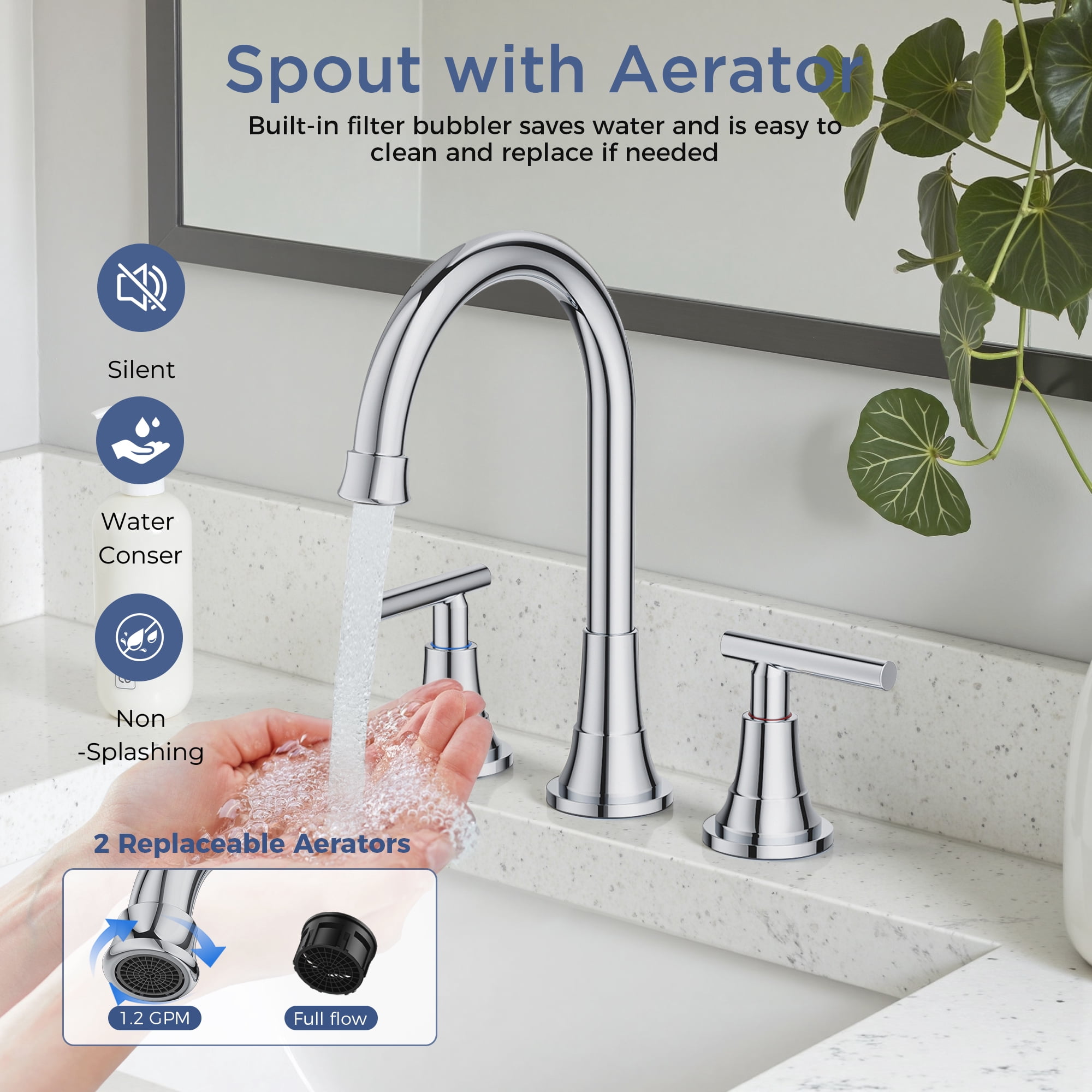 TVOFEK 8 inch Widespread Bathroom Sink Faucet 3 Hole with Pop up Drain and cUPC Hose, 2 Handle Chrome Vanity Faucet with 360° Spout for Restroom, RV, Bar