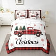 thumbnail image 2 of jejeloiu Christmas Theme Bedding Comforter Set 7pcs,Chic Red Truck Queen Bedding Sets,Red Black Geometric Plaid Queen Sheet Sets For Child,Microfiber Bedroom Decor, 2 of 8