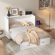 MONSLIPA Queen Size Murphy Bed with Drawers and Dresser, Space-Saving Convertible Cabinet Bed for Guest Room