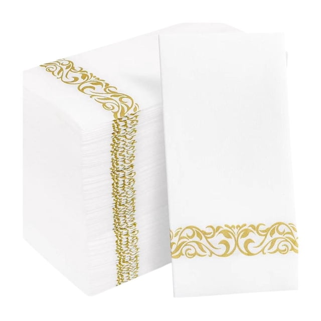 100 Serviettes Invité Jetables Douces et Absorbantes en Papier Effet Lin