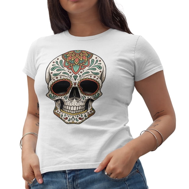 Playera Calavera Azucar Colores Dama Once Playera manga corta