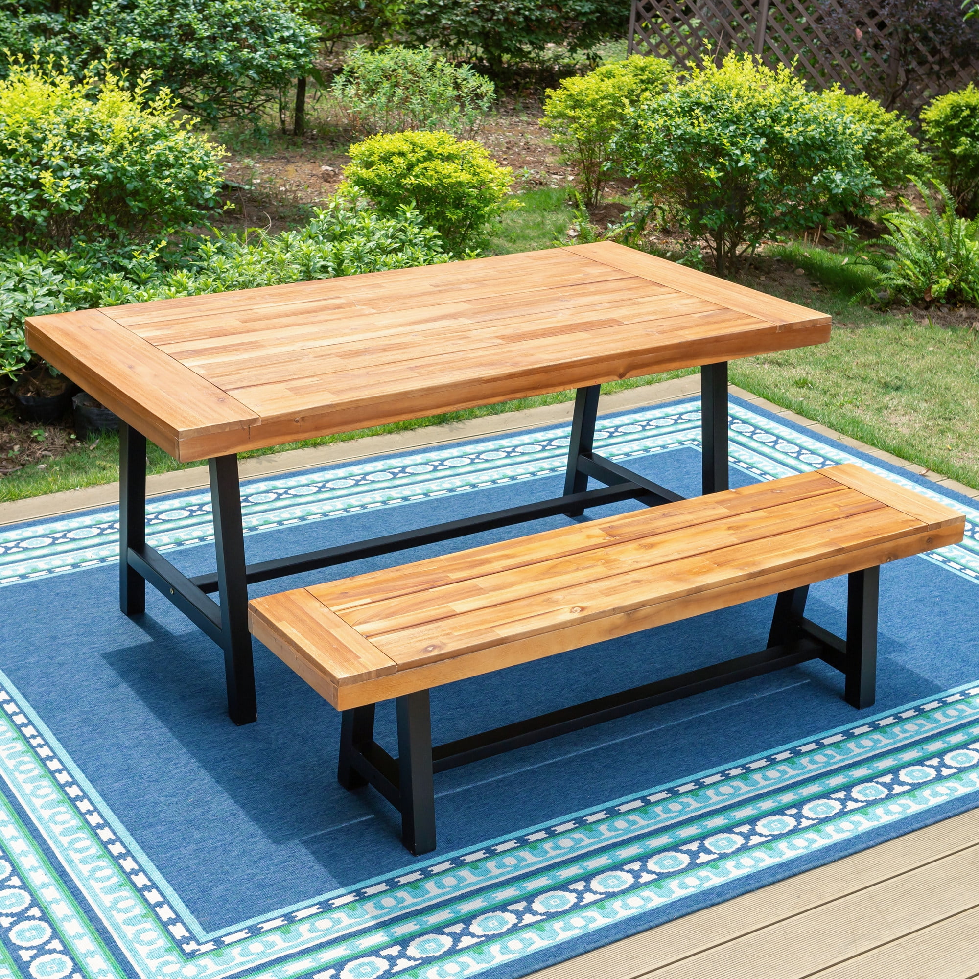 MF Studio Set of 2 Patio Wood Garden Bench Set Outdoor Wooden Dining