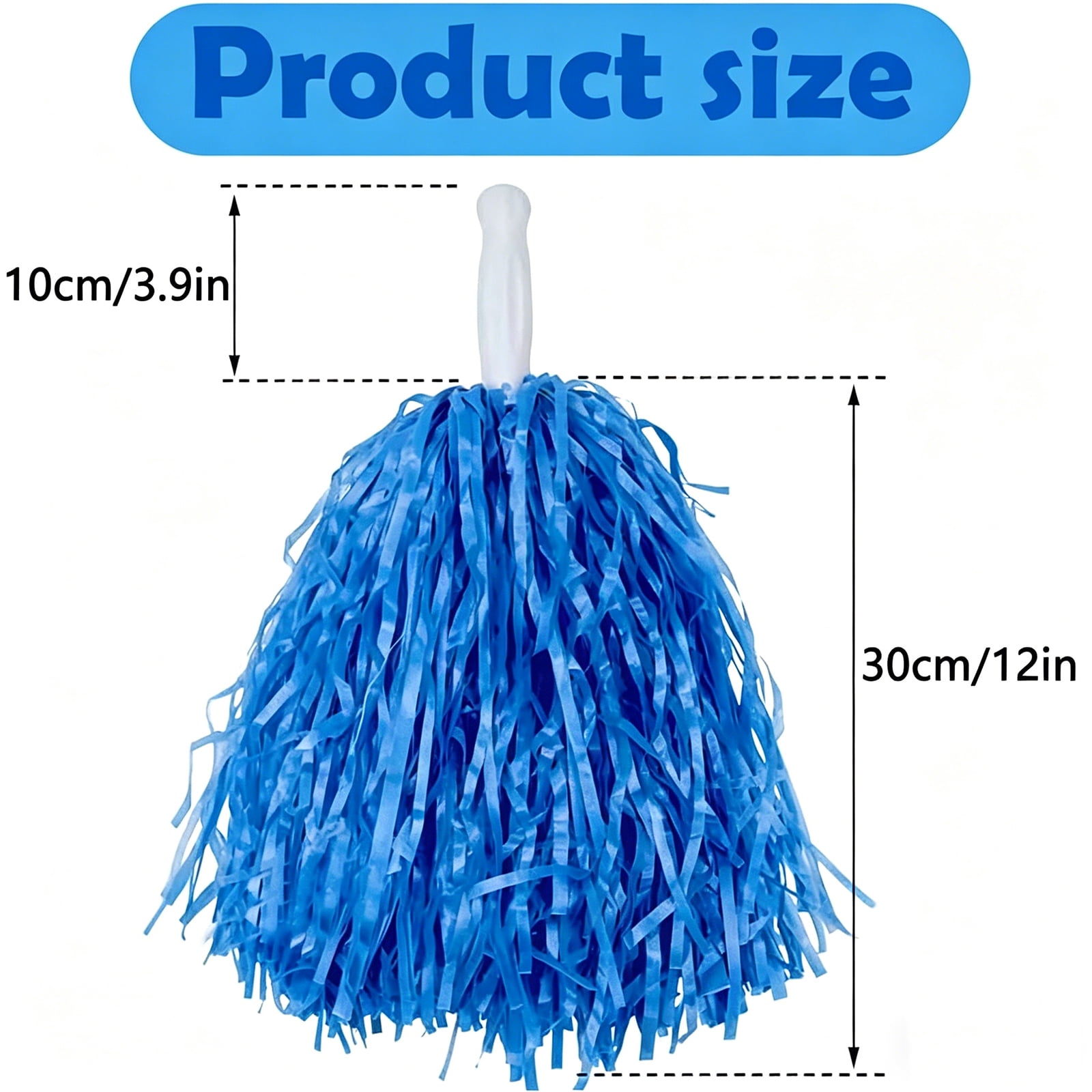 Matte Cheerleading Pom Poms - Soft Plastic with Baton Handle for Sports & Parties(12PCS)