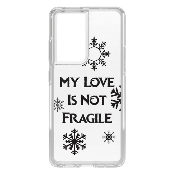 DistinctInk Clear Shockproof Hybrid Case for Galaxy S21 ULTRA 5G (6.8" Screen) - TPU Bumper Acrylic Back Tempered Glass Screen Protector - My Love Is Not Fragile - Snow Flakes