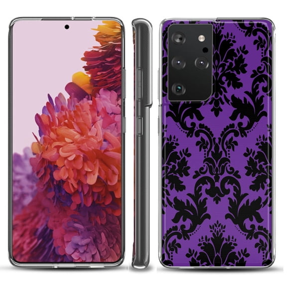 Slim-Fit Lightweight Protective Phone Case compatible with Samsung Galaxy S21 ULTRA 5G, by OneToughShield ® - Victorian Purple/Black