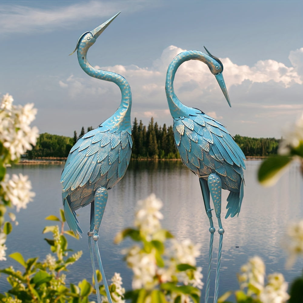 35-40 Inch Standing Garden Crane Statues for Outdoor Set of 2 Metal Birds Garden Sculptures Yard Art for Home Backyard Patio Lawn Decoration