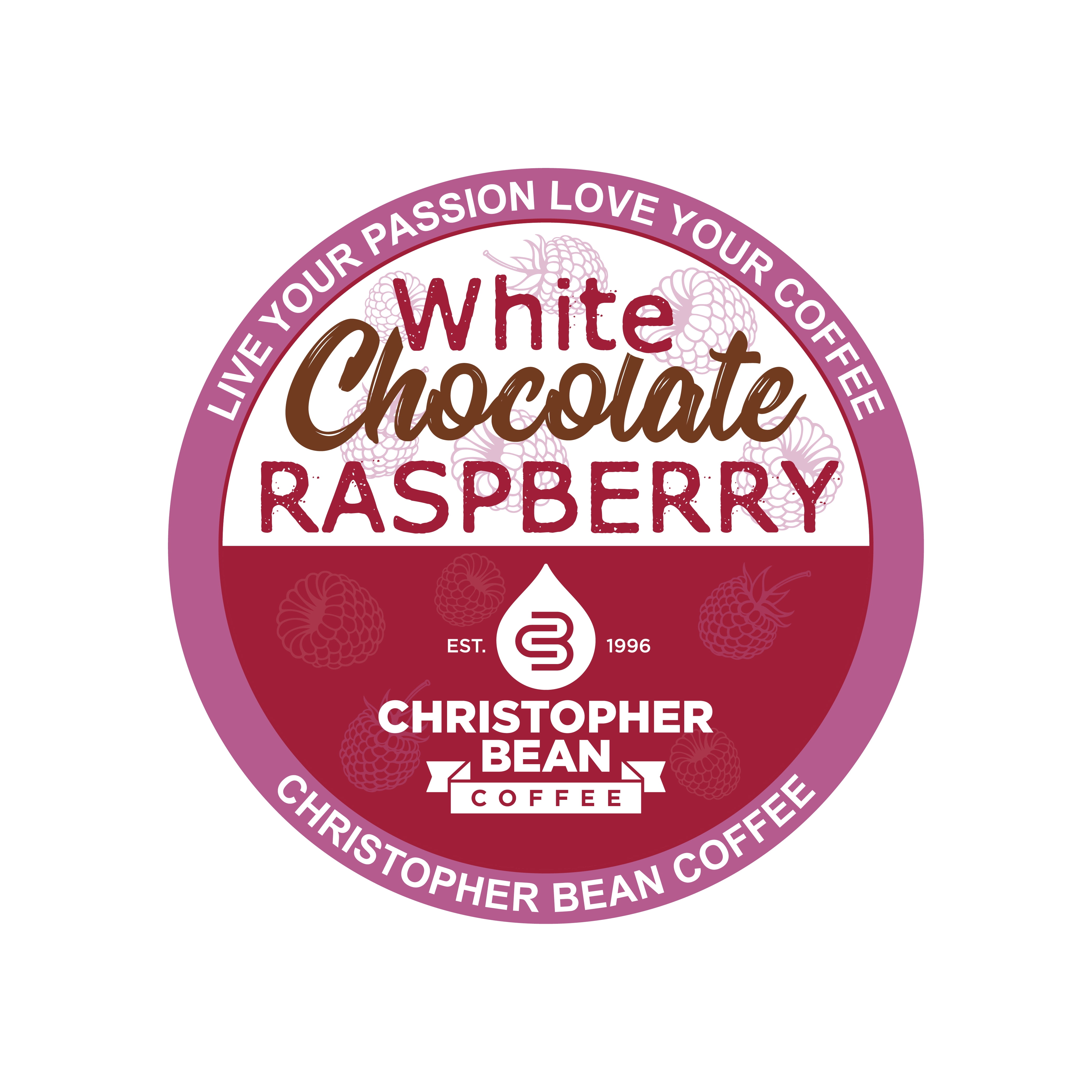 White Chocolate Raspberry Truffle Single Coffee Cup, (Regular) 100% Recyclable Single Serve Flavored Pod, 100% Arabica, No Sugar, No Fats, Non-GMO, 18 Cups of Regular Coffee Per Box - Christopher Bean