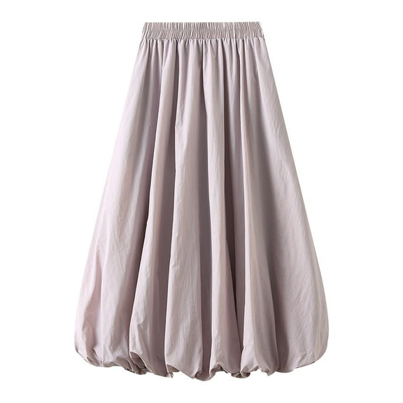 ShomPort Women's Bubble Maxi Skirts Summer Trendy Pleated Elastic Waist A-Line Balloon Skirts with Pockets