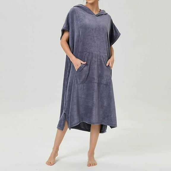 Hooded Bathrobes for Women, Soft Quick Dry Long Towel Robes Highly Absorbent Bathrobes (Dark Purple One Size)