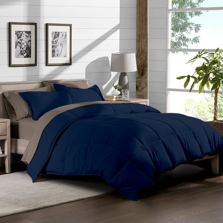 7 Piece Bed In A Bag Queen Comforter Set Dark Blue Sheet Set