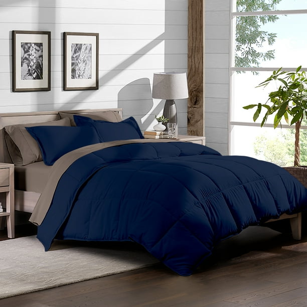 5 Piece Bed In A Bag Twin Xl Extra Long Comforter Set Dark Blue Sheet Taupe Com Bag Twin Xl Extra Long Comforter Set, Twin Long Bedding