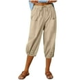 thumbnail image 3 of Dazajoo Womens Lantern Tapered Pants Cotton Linen Elastic Waist Capri Pants with Pockets Lightweight Drawstring Pants,Khaki,L, 3 of 7