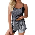 thumbnail image 1 of B91xZ Ensemble de Pyjama Boutonné pour Femmes Chemise à Manches Courtes et Shorts Ensemble de Pyjama Soyeux, Gris Foncé TG, 1 of 4