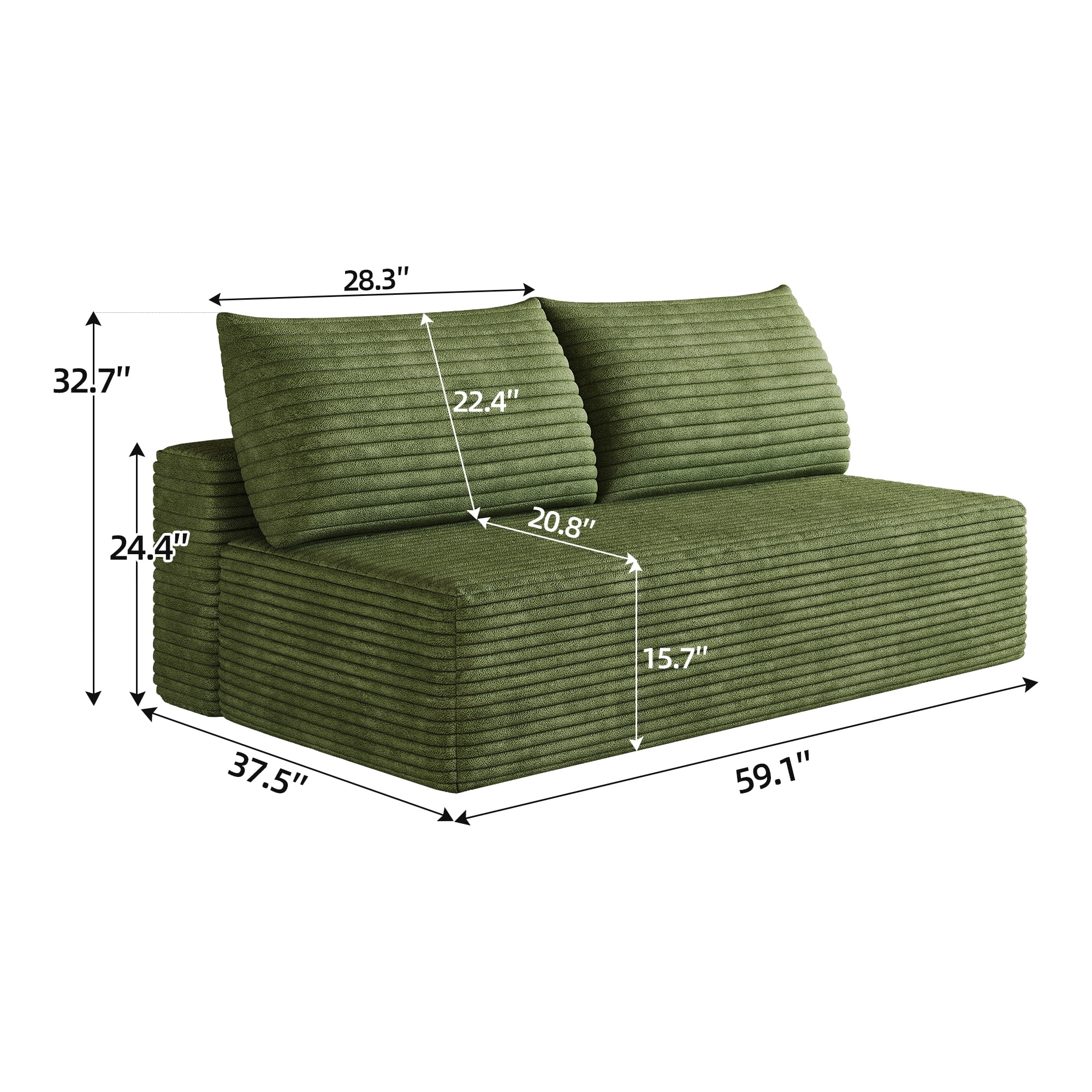 Leumius Cloud Sectional Couch,Modern Modular Sofa with Deep Seat and Backrest,Upholstered Plush Corduroy Fabric Sofa Couch with 2 Pillows for Living Room Bedroom,No Assembly,Green