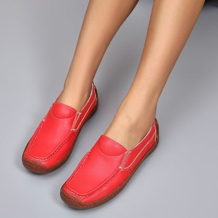 

Women Shoes Women Breathable Solid Color Flat Round Toe Comfortable Slip On Casual Single Shoes Red 9