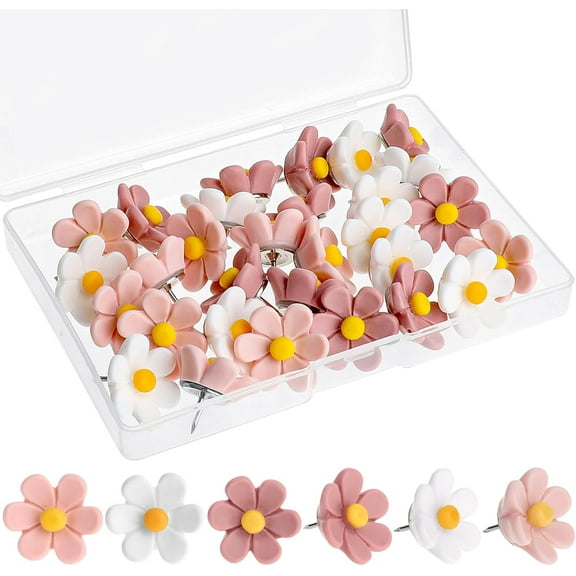 LZLINGMEI Flower Push Pins, 30pcs Cute Push Pins for Bulletin Board, Decorative Thumb Tacks Push Pins for Cork Board, Photo Wall, Map, Office or Home
